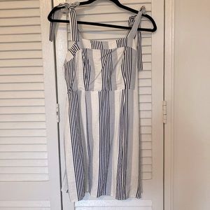 Tie, adjustable strap, navy and white nautical sundress